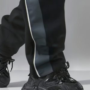 Men's Casual Vertical Stripe Straight- Pants Waist - Horizontal Striping Suitable for - Wear, Machine-Washable Polyester Trousers for Teen & Young Men (Casual Outfits, Office, Semi-Formal) - Vertical Stripe Color)