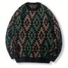 Geometric Pattern Design Men’s Casual Crew Neck Long Sleeve Knitted Pullover Sweater For Outdoor Casual, Autumn And Winter