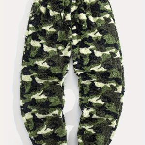 Cozy Reversible Camo Fleece Joggers for Men - Warm, Soft Polyester Sports Pants with Drawstring & Pockets, Casual Loose Fit for Winter Comfort