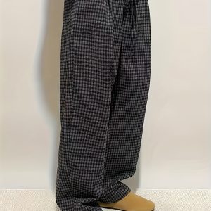 Men's Trendy Basic Minimalist Vintage Versatile Pocket Drawstring Slim Fit Autumn Winter Wear Loose Wide Leg Comfortable Black Plaid Casual Sport Pants