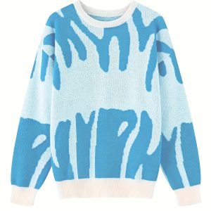 2024 Spring New Trendy Men's Sweater, Round Neck Loose Fit Student Pullover Drop Shoulder Knit Sweater, Color Block Gray Personality Top