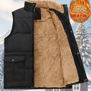 Warm & Breathable Men's Vest - Sleek Black Fleece-Lined with Multi-Pocket Design for Fallu002FWinter