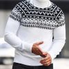 Men’s Geometric Graphic Print Knitted Pullover, Casual Long Sleeve Turtle Neck Sweater For Fall Winter, Outdoor Cloth