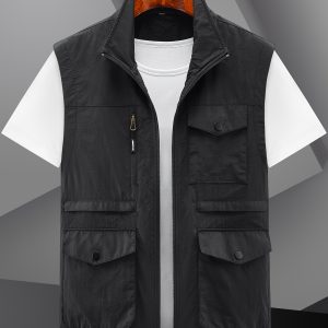 New Men's Outdoor Vest - Casual Workwear Multi-Pocket - Fishing Sleeveless Zipper Stand Collar Jacket