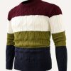 Men’s Winter Round Neck Knit Sweater – Color-Blocking (u002F) Warm Business Casual Office Wear, Machine Washable Sweaters Suitable for Fall and Winter