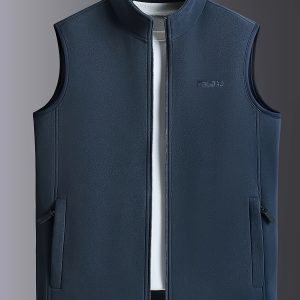 Sleeveless Zip Vest Men'S Lightweight Sleeveless Zip-Up Vest - Stand Collar with Side Pockets, Polyester Filled Casual Jacket for Springu002FFall, Regular Fit Home & Outdoor Wear, Spring Fall Apparel, Sleek Design, Durable Fabric