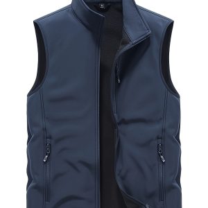 Warm, Thick Soft Shell - Pearson OBM Men's Fleece-Lined Vest - Polyester - High Collar - Adjustable Zip Pockets - for Fallu002FWinter Outdoor Activities, Casual Hiking & Mountaineering