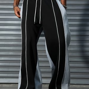 Men'S Casual Jogger Pants - & Color Block, Loose Fit Straight-Leg Trousers with Drawstring Waist, Comfortable Athletic Pants for Gym, Running, Outdoor Activities, Jogging Pants, Gym Wear, Sporty Design, Durable Construction