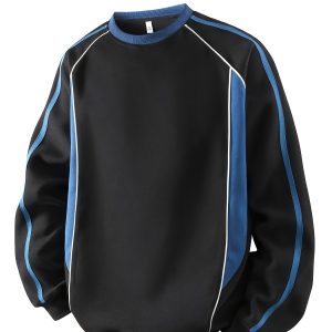 Raglan Crewneck Men's Vintage Color Block Raglan Sleeve Crewneck Sweatshirt, Autumn Fashion Versatile Pullover