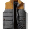 Men’s Color Blocking Sleeveless Vest – Trendy Comfy Warm Stand Collar Vest Outdoor Clothes For Autumn And Winter