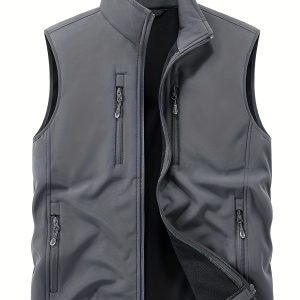 Pearson OBM Men'S Fleece Vest - Navy Blue, Providing Warmth for Spring And Autumn, Thick Softshell for Outdoor Activities in Fall And Winter, Suitable for Casual Hiking And Mountaineering, Featuring a High Collar And Adjustable Zippered Pockets