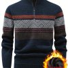 Men’S Autumn And Winter Sweater with a Quarter-Zip Collar, Featuring a Geometric Jacquard Pattern, Thickened for Warmth, Perfect for Casual Wear And Outings, Knit