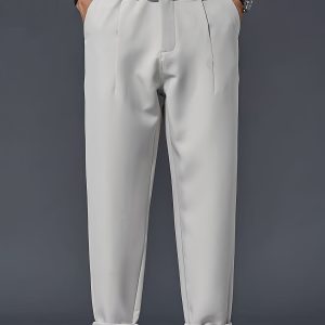 Men'S Solid Color Straight Pants - Versatile Wide-Leg Tapered Trousers Suitable for All Seasons, Perfect for Business Casual And Formal Wear | Features a Minimalist Belt Loop Design And Smooth Texture, Ideal for Office, Semi-Formal