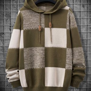 Men's Daily Commute Hooded Color-Block Sweater