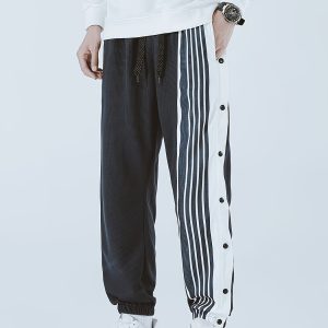 Men's Casual Joggers Men's Striped Athletic Joggers - Breathable Knit Casual Pants with Side Button Stripes & Pockets, Regular Fit for Gym, Running, Basketball, Outdoor & Casual Attire, Jogging Pants, Gym Apparel, Comfortable Movement, Practical Pockets