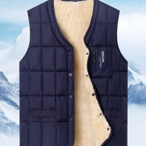 Men'S Autumnu002FWinter Fleece Vest | Comfortable and Warm, Versatile V-Neck Design with Practical Pockets, Fiber