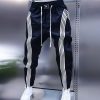 Men’S Casual Pants, Black Striped Long Trousers, Four-Stripe Tapered Pants, Solid Color Elastic Waist Joggers, Slim-Fit Versatile Ankle Pants, Trendy Black Long Pants for Halloween