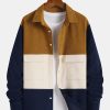 Men’s Gift, Contrast Color Spliced Lapel Double Pocket Design Casual Fashion Daily Outing Commuter Versatile Spring Autumn New College Style Trendy Hoodie Jacket