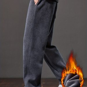 Men's Winter Thermal Thickened Straight-Leg Pants with Pockets - Heavy-Duty Cold Weather Snow Pants, Machine Washable, Casual Athletic Wear for Skiing, Outdoor Activities & Daily Use (Mid-Rise)