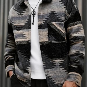 Ethnic Retro Shirt Men'S Thick Ethnic Style Retro Lapel Casual Fashion Daily Outing Unique Commuting Autumn And Winter New Long-Sleeve Shirt Jacket.