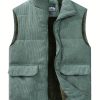 Green Fleece Vest Warm Green Fleece-Lined Men’s Stand Collar Vest | Multiple Pockets, Casual Winter Jacket for Fall and Winter | Polyester Filler, Thick