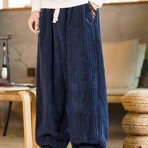 Men's Oversized Wide-Leg Corduroy Lounge Pants, Autumn and Winter Loose Straight Leg Casual Trousers